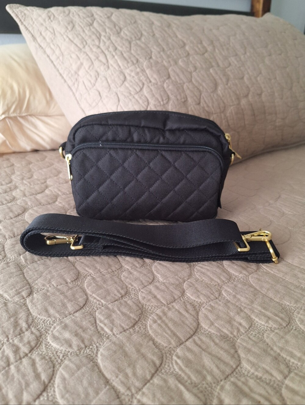 Canvelle Small CityQuilted Black Crossbody Bag